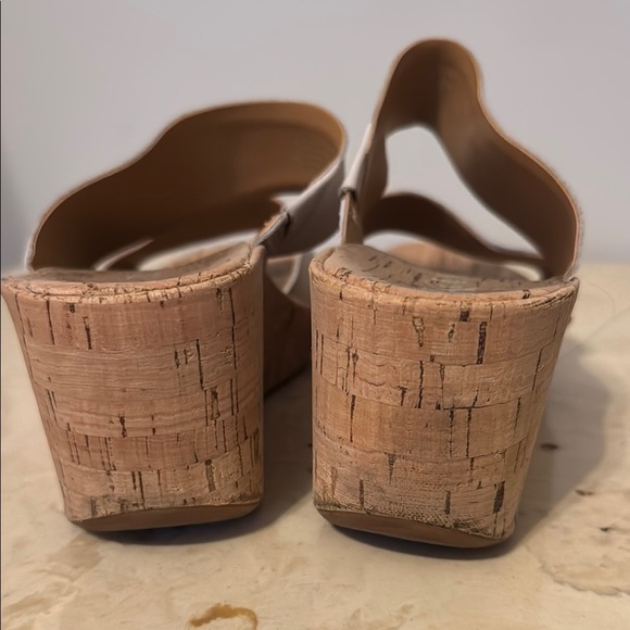 Cream and Brown Wedge Sandals with Textured Straps - Picture 4 of 5